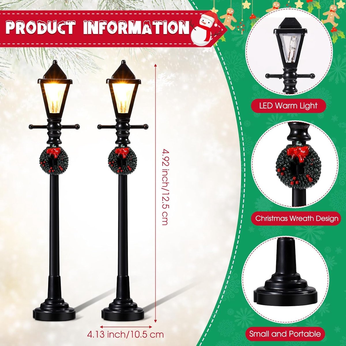 Miniatuur Straatlantaarns - Kerstdorp Verlichting - Kerstdorp Decoratie - Set van 12 - 10.5-12.5 cm Hoog - Zwart – foto 5