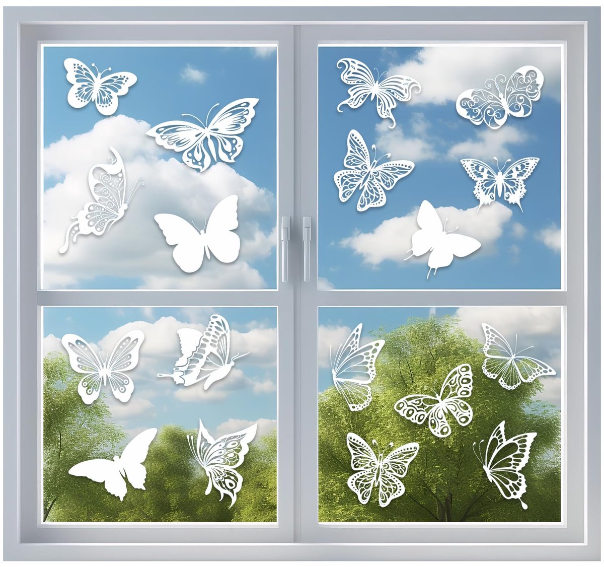 8 stuks grote vlinders, anti-botsing, raamstickers, vlinder suncatcher stickers, statisch Cling, raamstickers, vogelbescherming, zelfklevend, vogelstickers, wit, 8 stuks