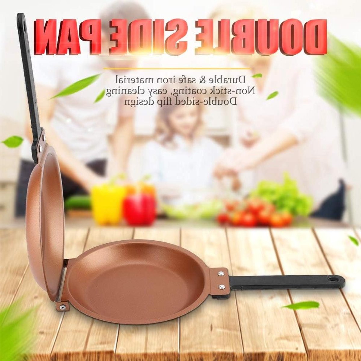 Dubbelzijdige Koekenpan - Flip Pan Omeletpan - Eieren Pannenkoeken Bakken - Antiaanbaklaag - 21 x 19 x 6 cm - Goud