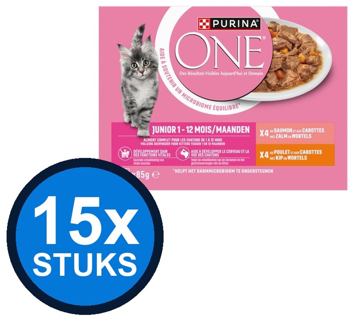 Purina One Purina One - Junior Zalm, Kip & Wortels in Saus (8x85g) - Kattenvoer Natvoer - 680 g