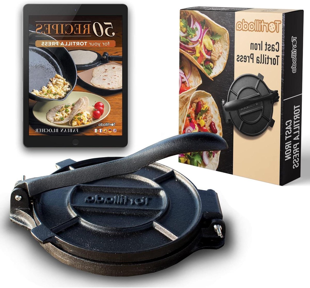 Tortillapers Gietijzer - Tortilla Maker - Zelf Tortillas Maken - Voorgemarineerd Gietijzer - 30 cm - Zwart