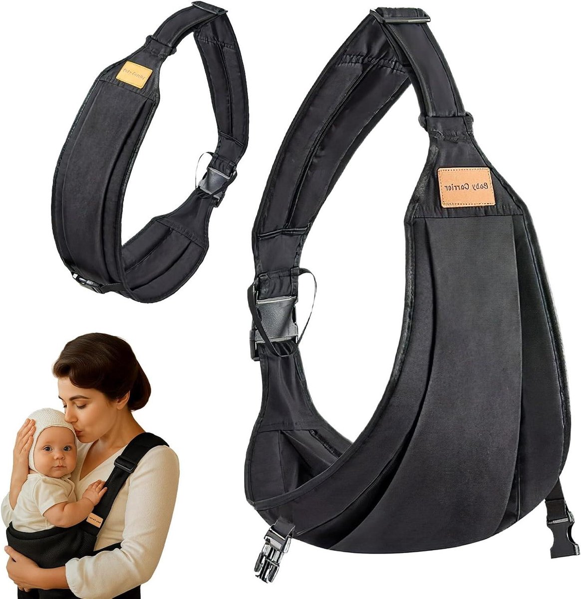 Draagzak baby - Verstelbare doek - Handsfree dragen - Ademend katoen - Tot 25 kg - Zwart