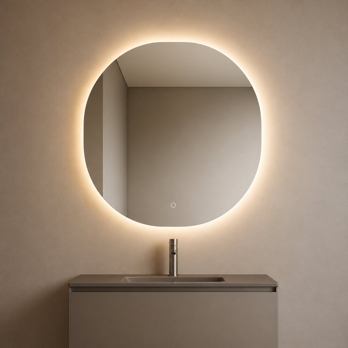 ZIMMER LED Spiegel Asymmetrisch 80x80 cm – Dimbaar, 3 Lichtkleuren & Anticondens – Badkamerspiegel met Verlichting