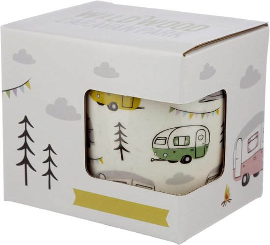 Porseleinen Mok Caravan - Thee Mok Koffiemok - Dranken Serveren - Caravan Thema Ontwerp - 300ml - Wit — afbeelding 3
