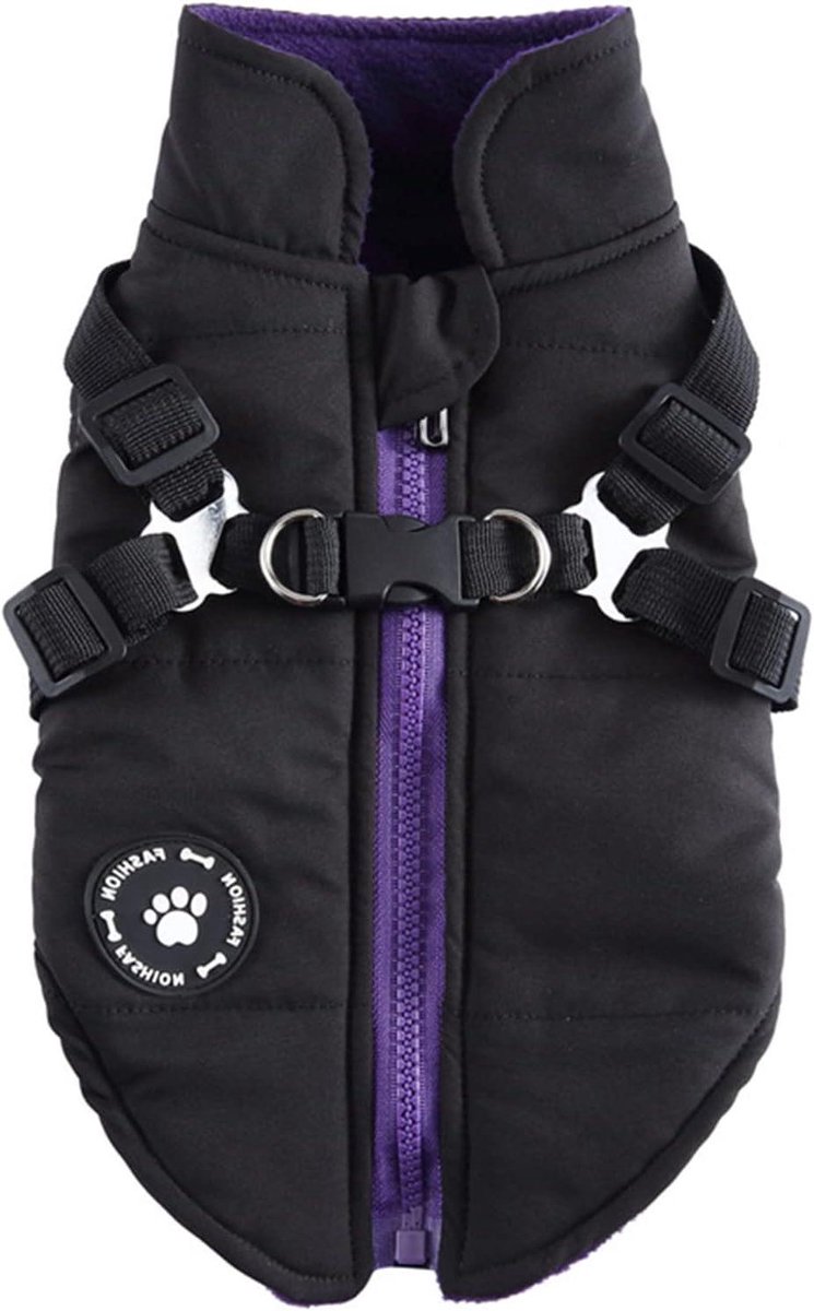 Hondenjas met Harnas - Winterjas Hond Hondenvest - Hond Uitlaten - 2-in-1 Ontwerp - XXL - Zwart