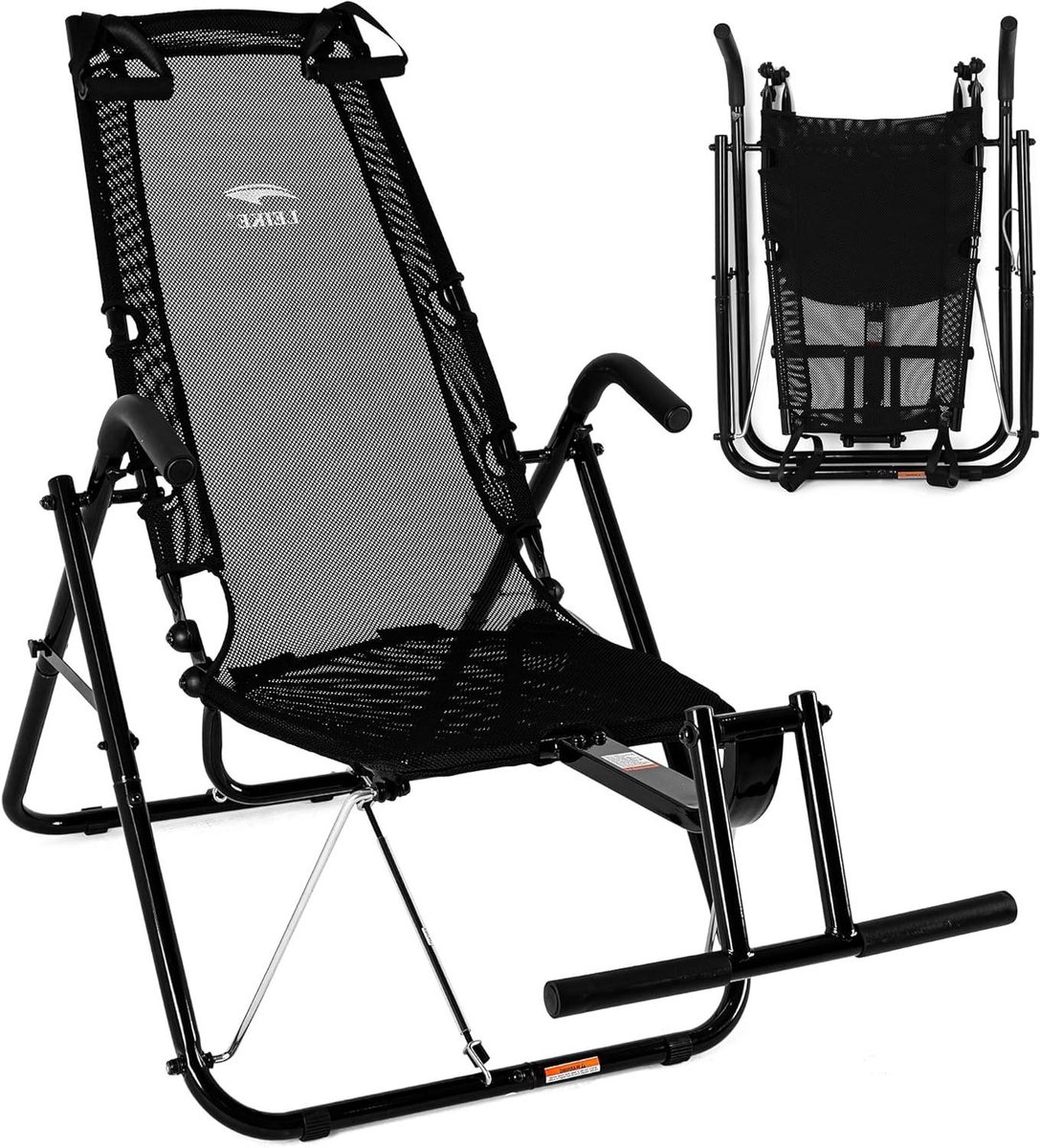 Buiktrainer Stoel - Core Trainer Inversiebank - Buikspieren Trainen - Opvouwbaar Lichtgewicht - 4 Verstelbare Lengte - Zwart