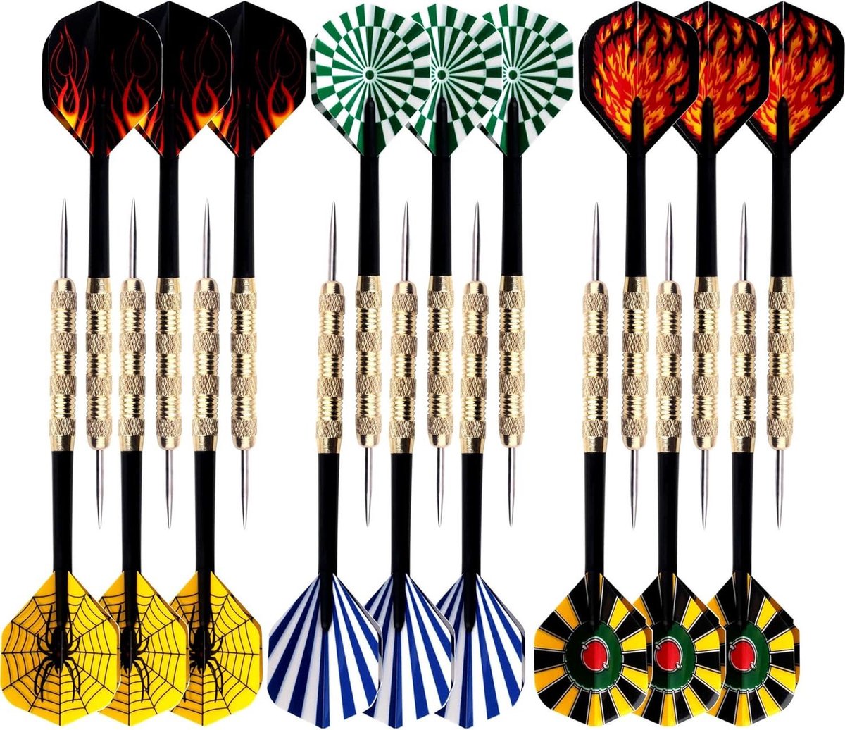 Stalen Tip Dartset - Dartpijlen Set - Darts Spelen - Gegroefde Vaten - 18 stuks - Koper
