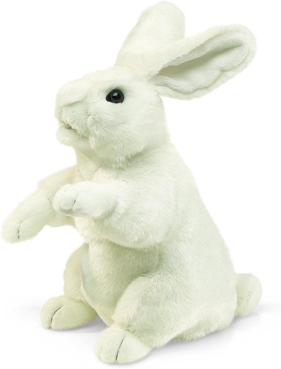 Staande Konijn Handpop - Pluche Haas Speelgoed - Rollenspel Kinderen - Speelbare Mond Poten - 42.5 cm Hoog - Wit
