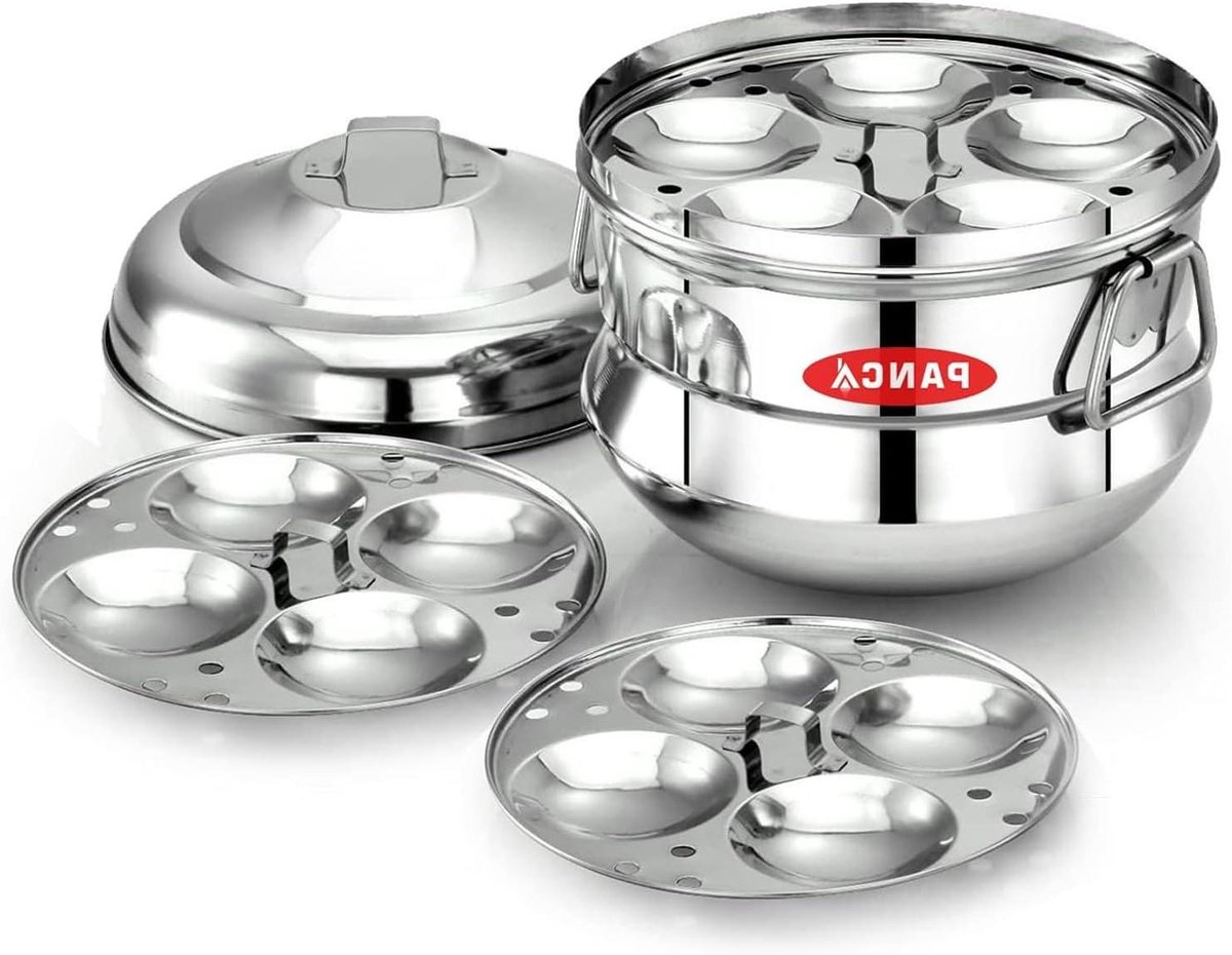 Idli Maker - Idly Panai Steamer - Gezond Ontbijt Maken - Zwaar Gewicht RVS - 14 stuks - Zilver