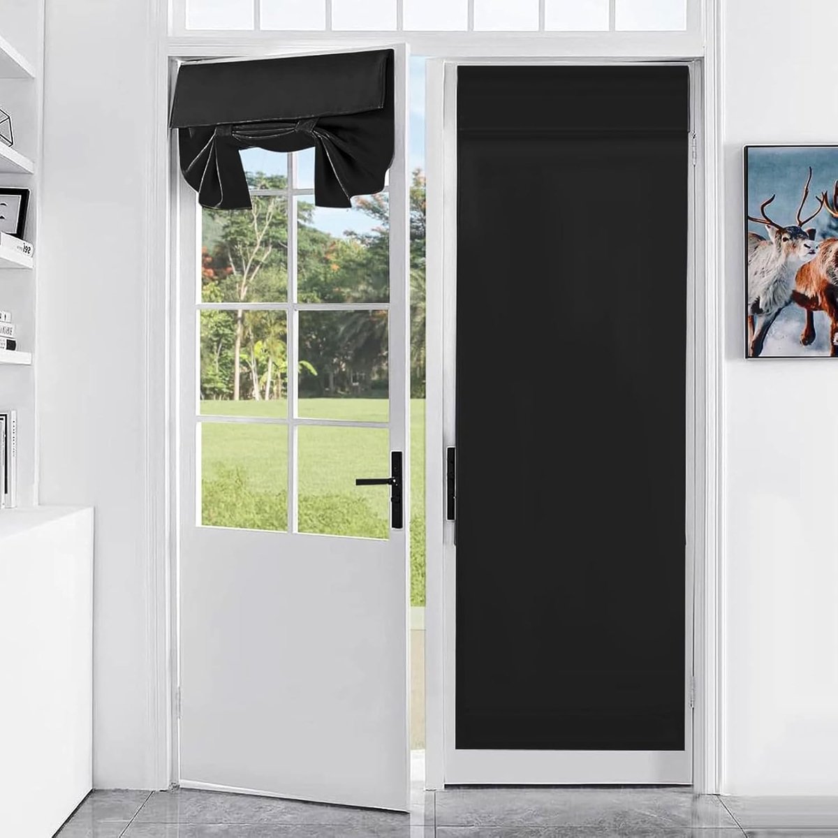verduisterende deurgordijnen, 1 stuks raambekleding, Franse deurjaloezieën, klevend op gordijnen, voor terrasdeur, glazen deuren, zwart
