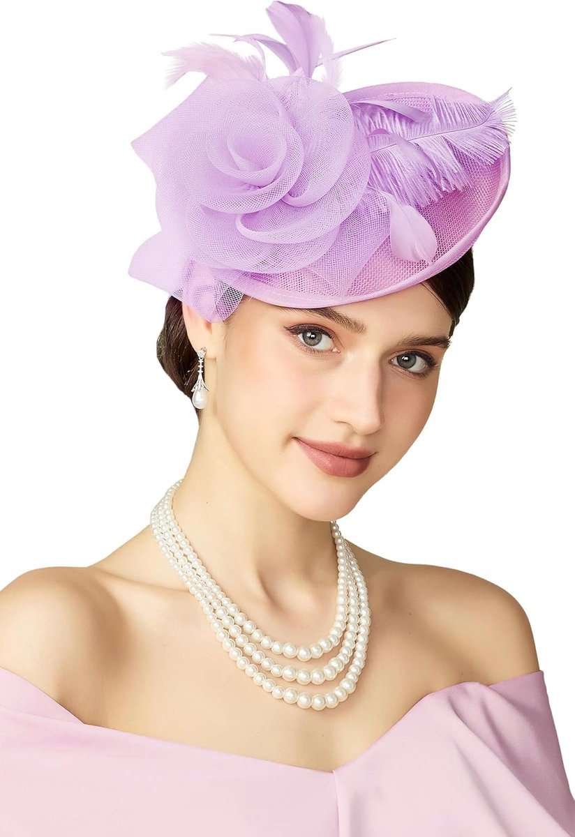 Fascinatorhoed voor dames, veren en mesh, bloemen, pillendooshoeden, elegante hoofddeksels met haarclip voor bruiloften, dames racedag, cocktailparty
