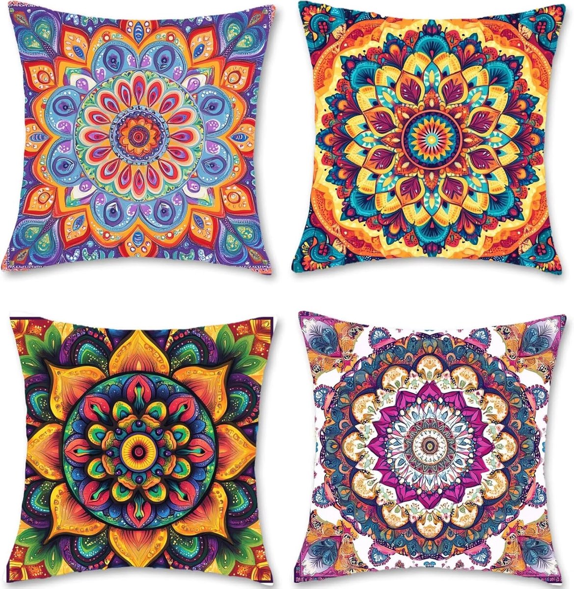 Kussensloop, 50 x 50 cm, 4 stuks, kleurrijk, fluweel, bankkussen, mandala, decoratief, zacht en ademend, voor thuis, Halloween, binnenplaats, decoratie, S1-348