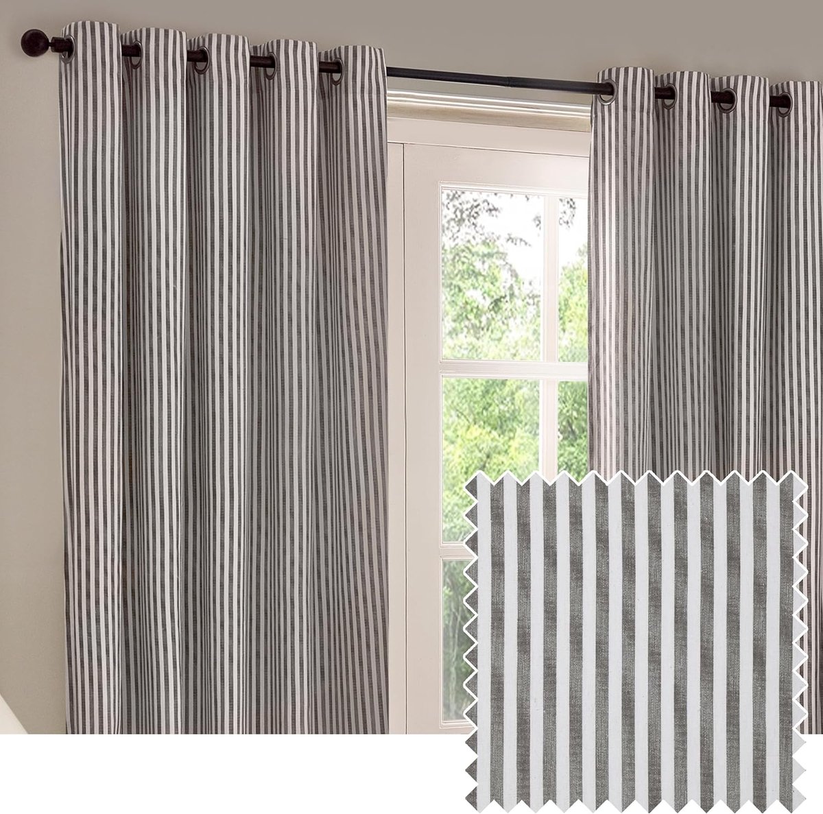 Hebden Gestreept Katoen Gordijn Paar - Grijs - 229x229cm