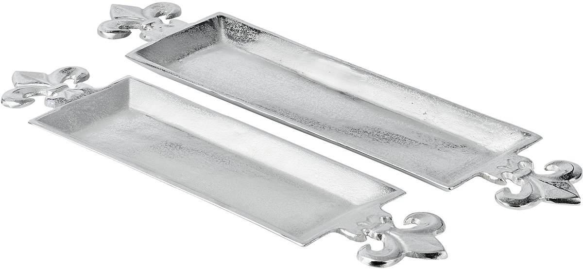 Dienblad Lilie - serveerplank serveerschaal aluminium zilver - dienblad van metaal - zilveren dienblad - decoratief dienblad - 59/67 cm (59x15x3 cm)