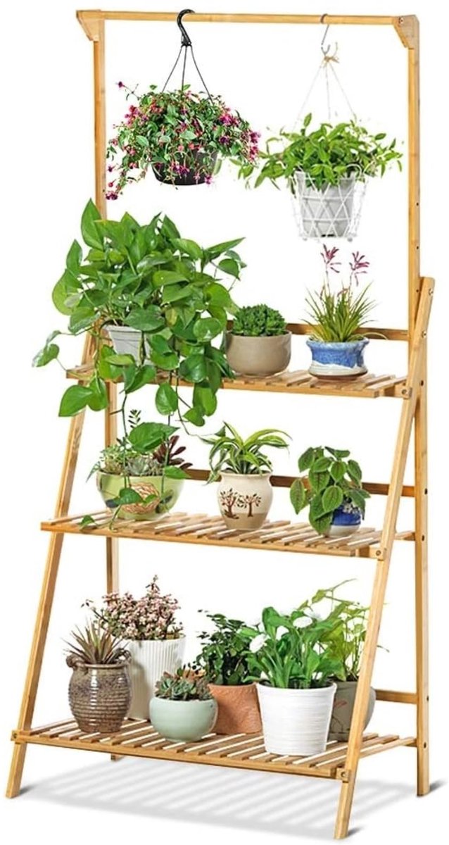 Plantenrek, in hoogte verstelbaar, plantentrap, balkon, bloementrap, plantenladder, outdoor, bloemenstandaard, ladderrek voor hangplanten