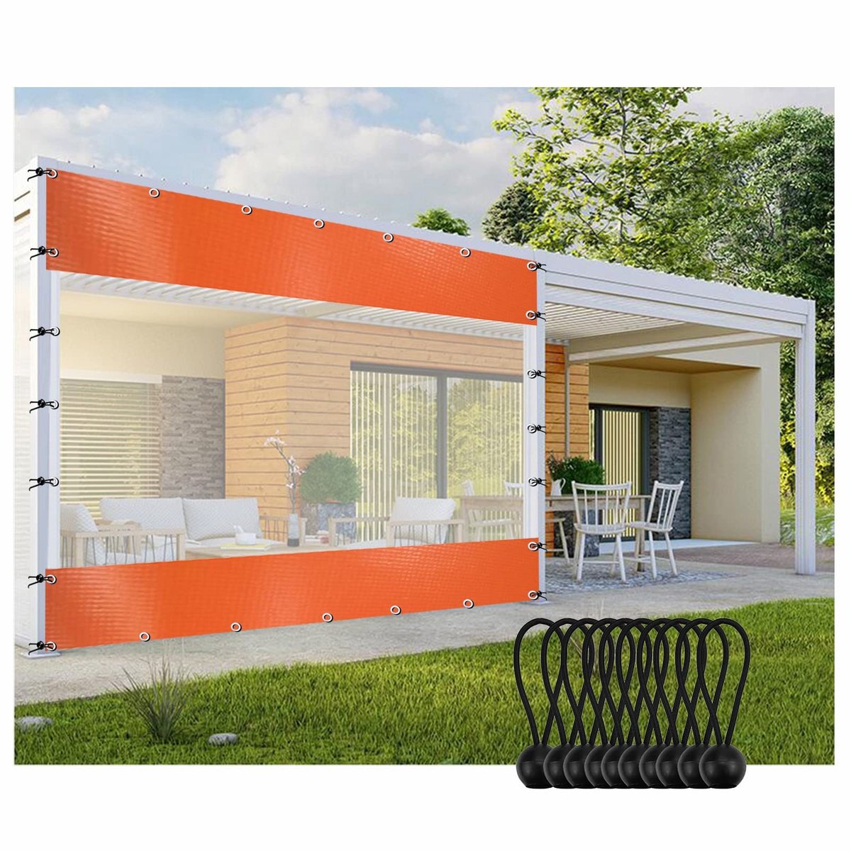 Gordijnen Outdoor Waterdicht, 0.5mm Dikker Helder Oranje Tarps for Patio for Pergola, Camping, Veranda, 60 Maten (Color : Orange, Size : 3.28x8.2'/1x2.5m)