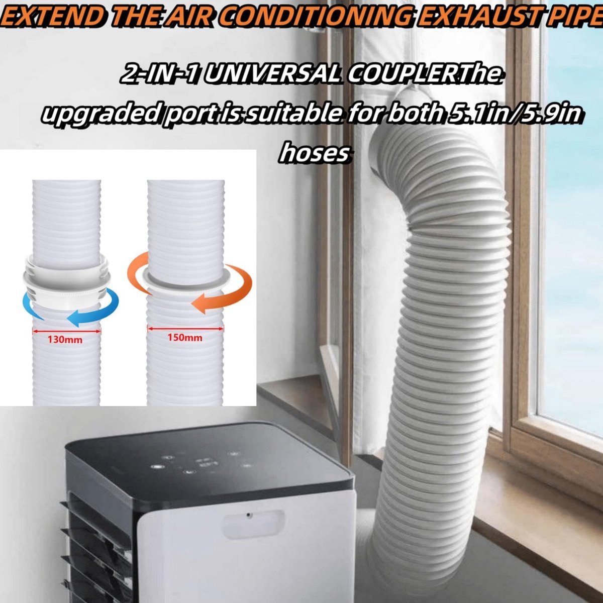 2-in-1 Koppelstuk voor Airco Afvoerslang 13-15cm | Universele Connector voor Mobiele Airco, Raam, Afzuigkap & PVC-Buis | Slangverlenging & Aansluiting | Eenvoudig te Installeren | Wit – foto 3