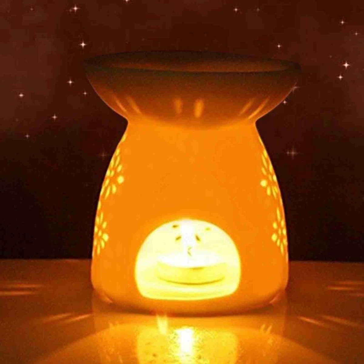 Lamp, Keramische Geurlamp met Kaarshouder Etherische Olie Brander Geur Lamp Huis Romantische Decoratie Wit(Bloem)