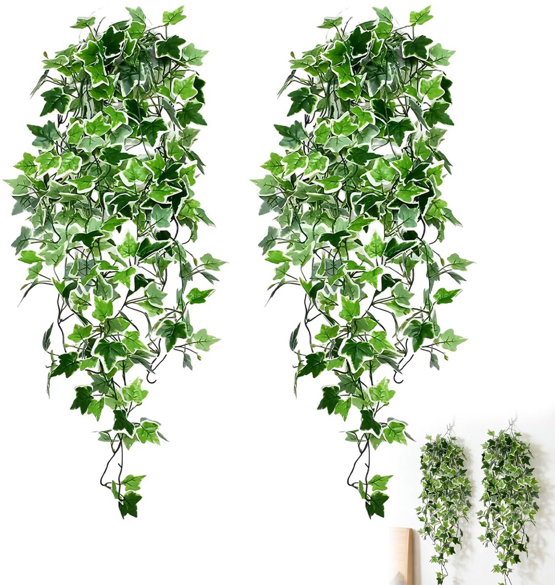 2 stuks kunstmatige hangplant, realistisch groen blad met dichte bladeren, kunstplanten voor muur, balkon, tuin, bruiloft en woondecoratie, model A