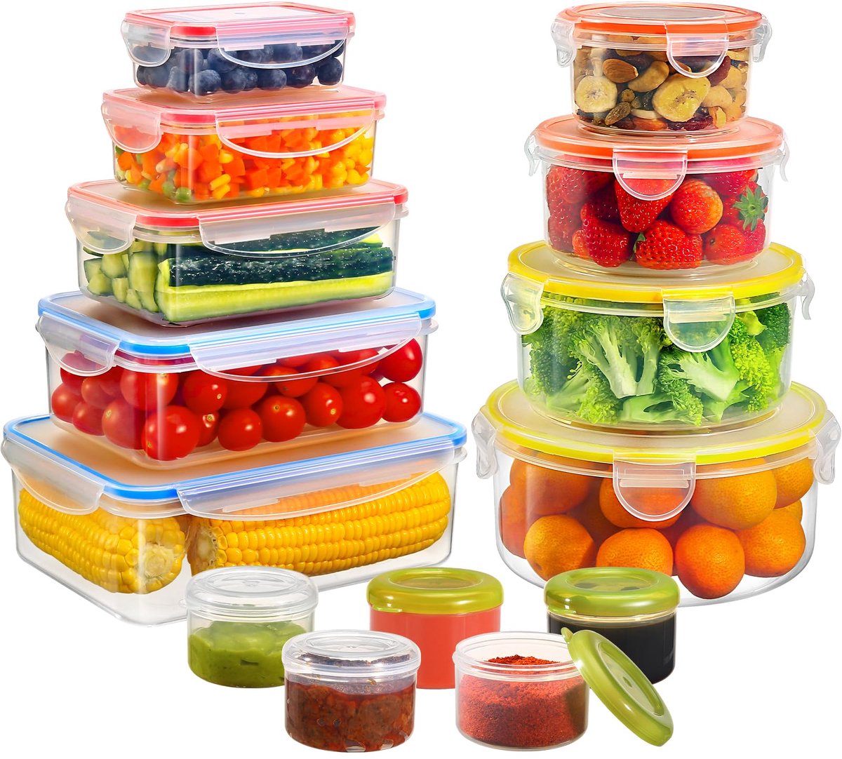 28 stuks plastic voedselopslagcontainers, luchtdichte voedselcontainers met deksels, voorraadkast en keukenorganisatie, BPA-vrij en 100% lekvrij, magnetron- en vriezer- en