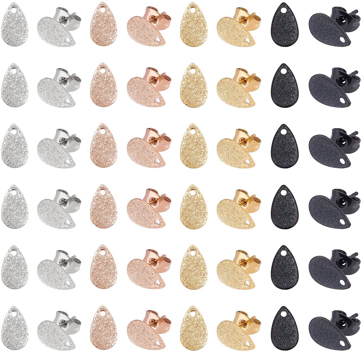 UNICRAFTALE op 80 stuks vacuümcoating, 304 resultaten van hypoallergene oorbellen van roestvrij staal, neutrale stijl met textuur, druppelvorm, oorbellen 4 gemengde kleuren
