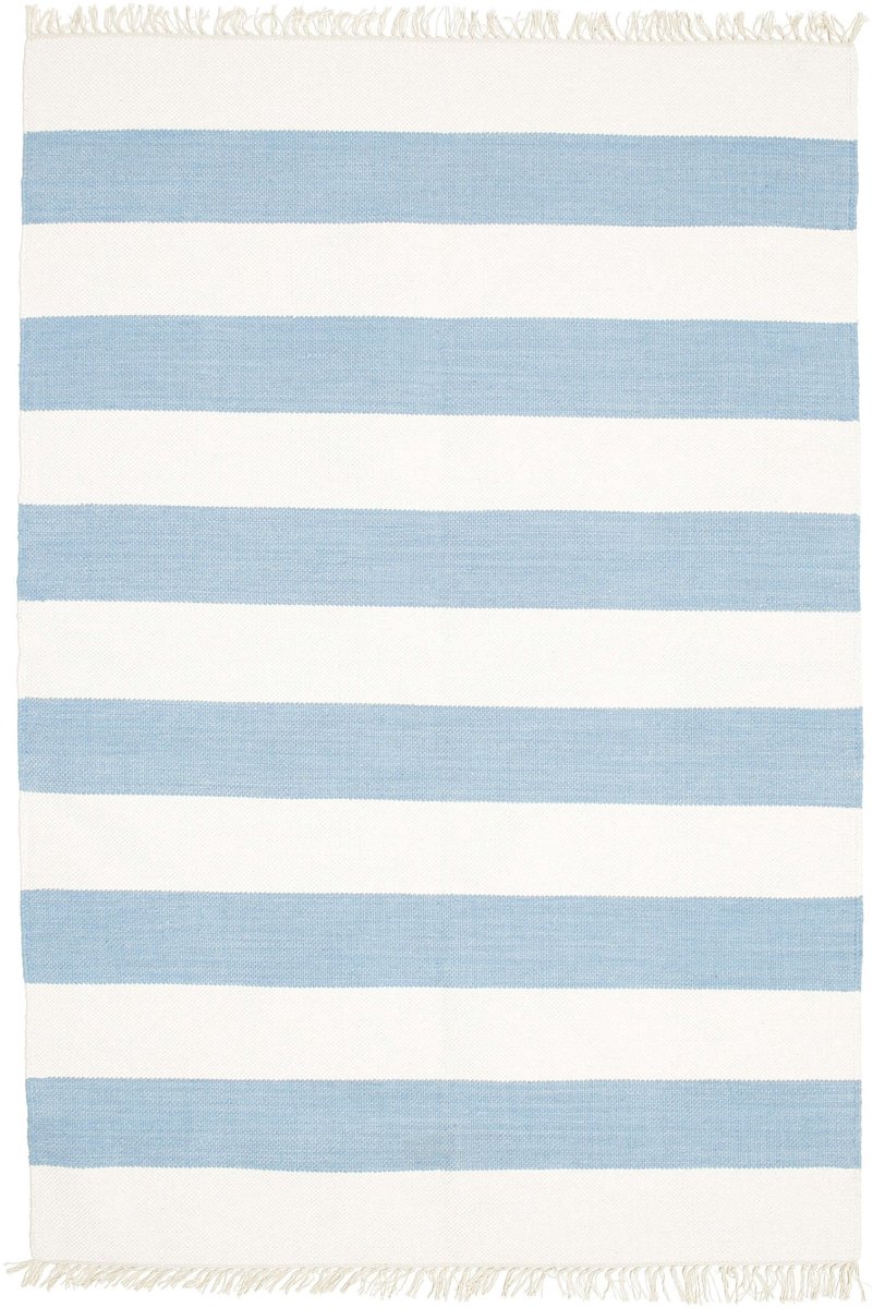 RugVista Cotton stripe, Vloerkleed, Kelim, 140 x 200 cm, Rechthoekig, Laagpolig, Woonkamer, Eetkamer, Slaapkamer, Keuken, Alleen chemisch reinigen, Care & Fair gecertificeerd, Licht Blauw