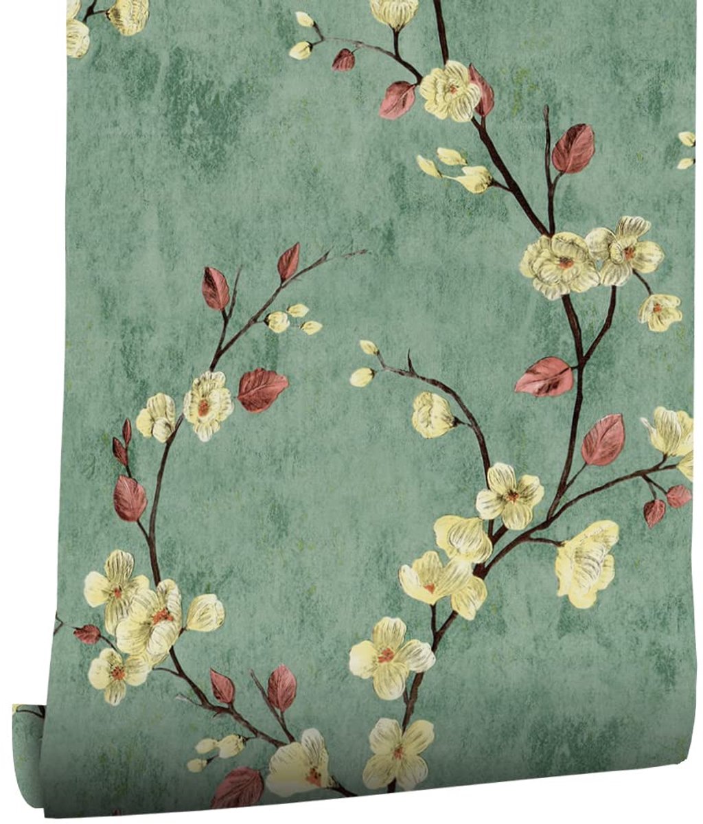 myforHD Zelfklevend behang, muurpapier, zelfklevende folie, decoratief, meubelfolie, plakfolie, pvc, vinyl, wandsticker, planten, groene bloemen, decoratieve stickers, voor woonkamer, slaapkamer