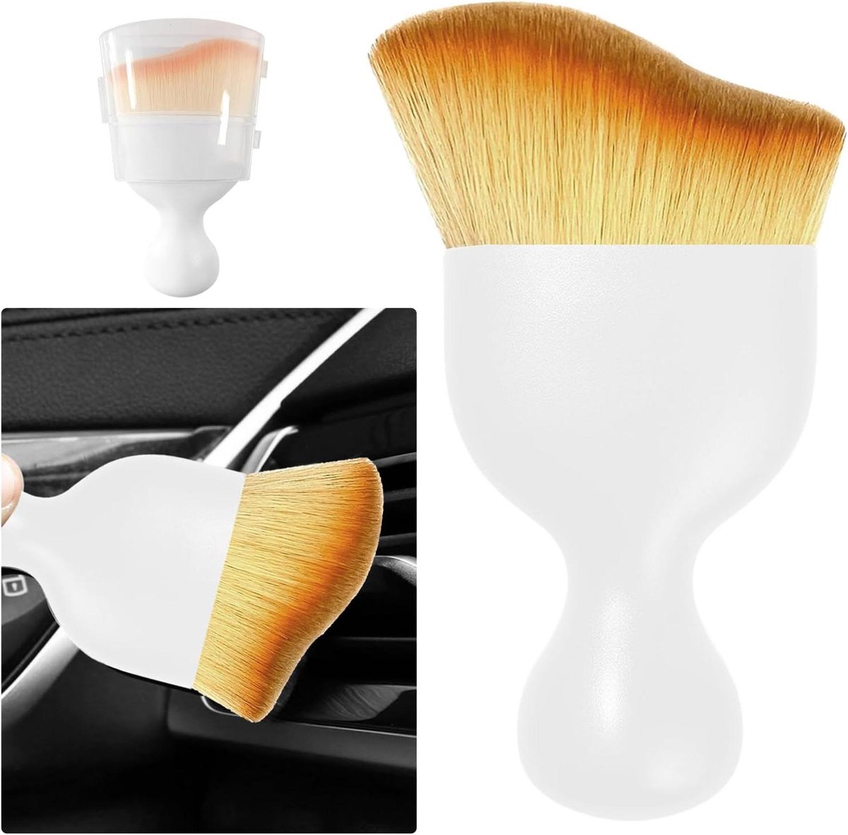 Auto Detail Borstel - Interieur Reiniger - Stof Verwijderen - Gebogen Zachte Borstels - 9.8 cm - Wit