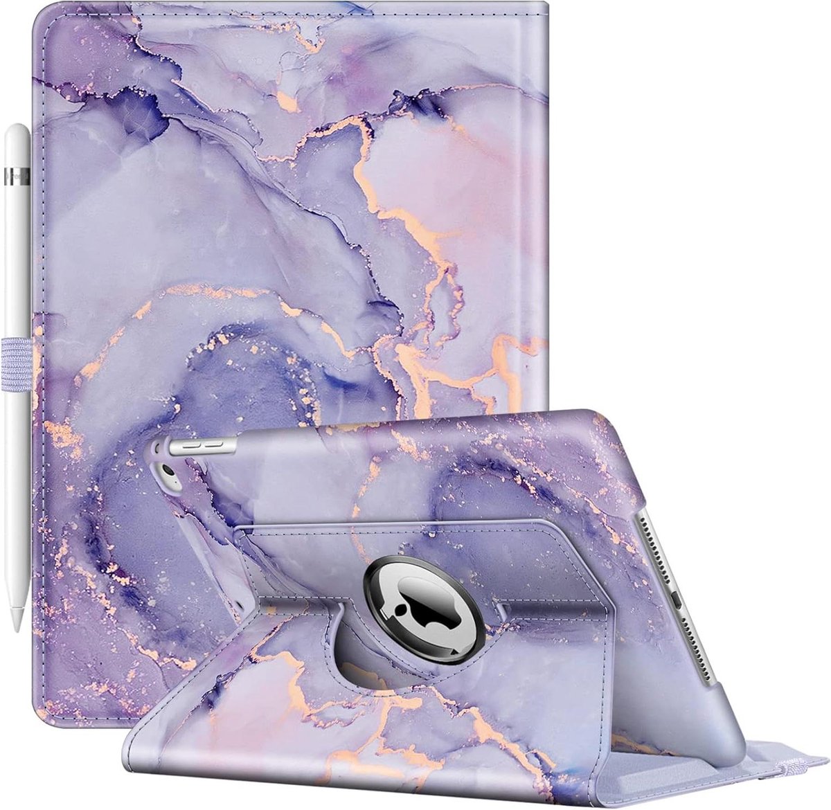 iPad Beschermhoes - Tablethoes Rotatie - Bekijken en Beschermen - 360 Graden Roteerbaar - 9.7 inch - Paars Marmer