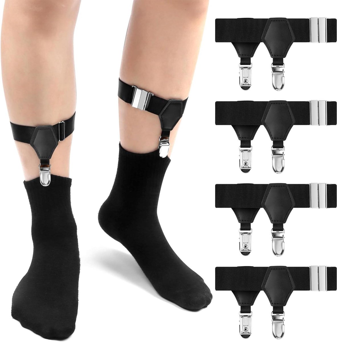 Sokkenhouders Heren - Kousenbanden Clips - Sokken Op Hun Plek - Dubbele Anti-Slip Clips - Verstelbaar - Zwart