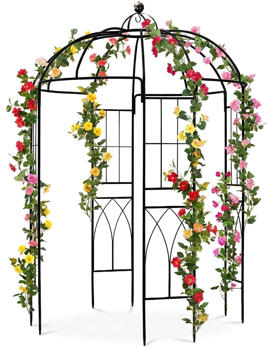 4-zijdige prieel vogelkooi vorm metalen tuinhuisje pergola paviljoen 106,7 "L x 81,5" H x 81,5" W, roos paviljoen boog voor achtertuin, gazon, bruiloft decoraties ceremonie
