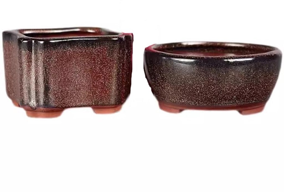 Bloempotten Paarse kleikleur glazuur Bloempotten Miniatuurpotten Set van 2 stuks Vetplanten miniatuurpotten Zandgoud glazuur Groene bloempotten Bloempotten