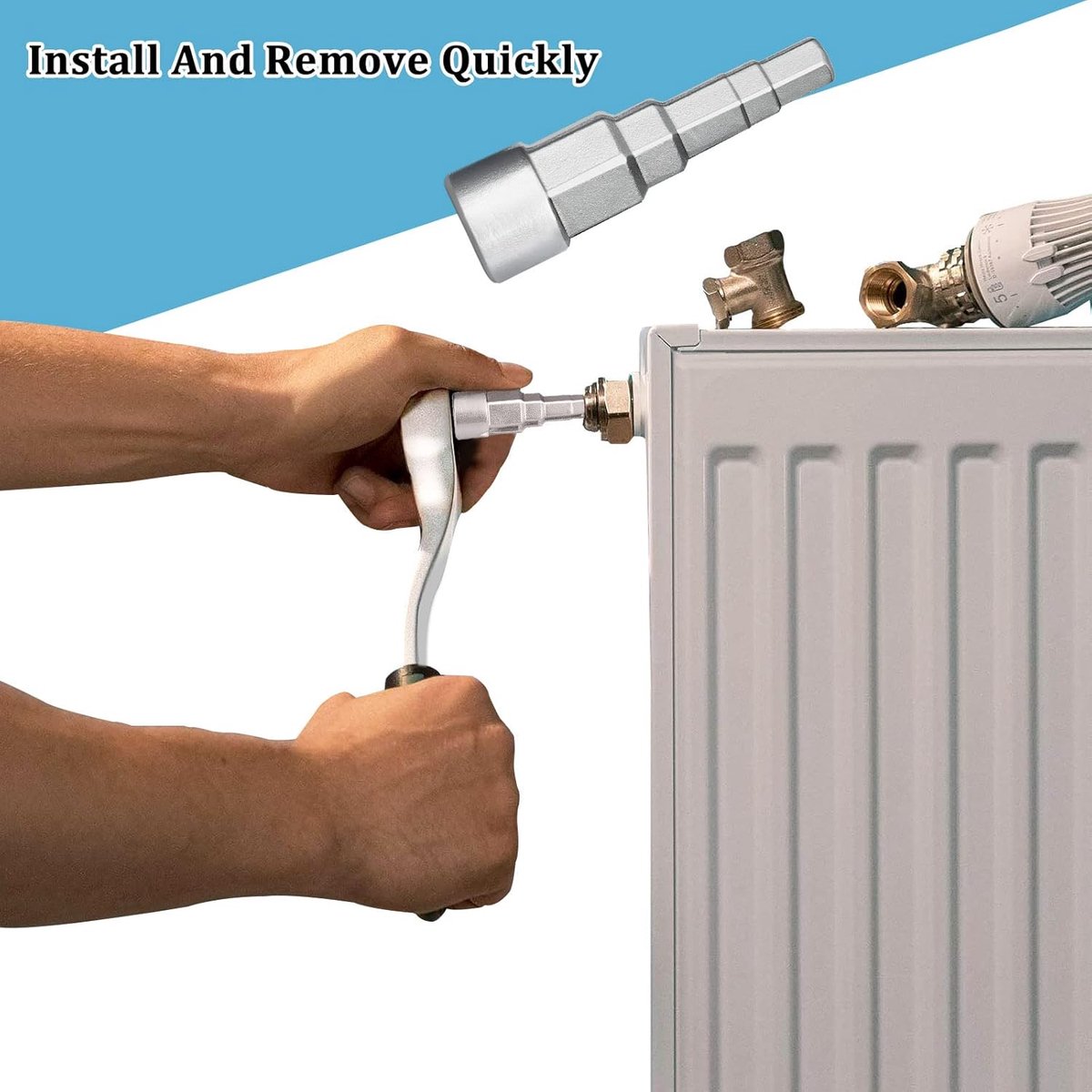 Radiator Sleutel - Ventielsleutel - Verwarming Onderhoud - 5 Standen Universeel - 1/2 Inch - Zilverkleurig