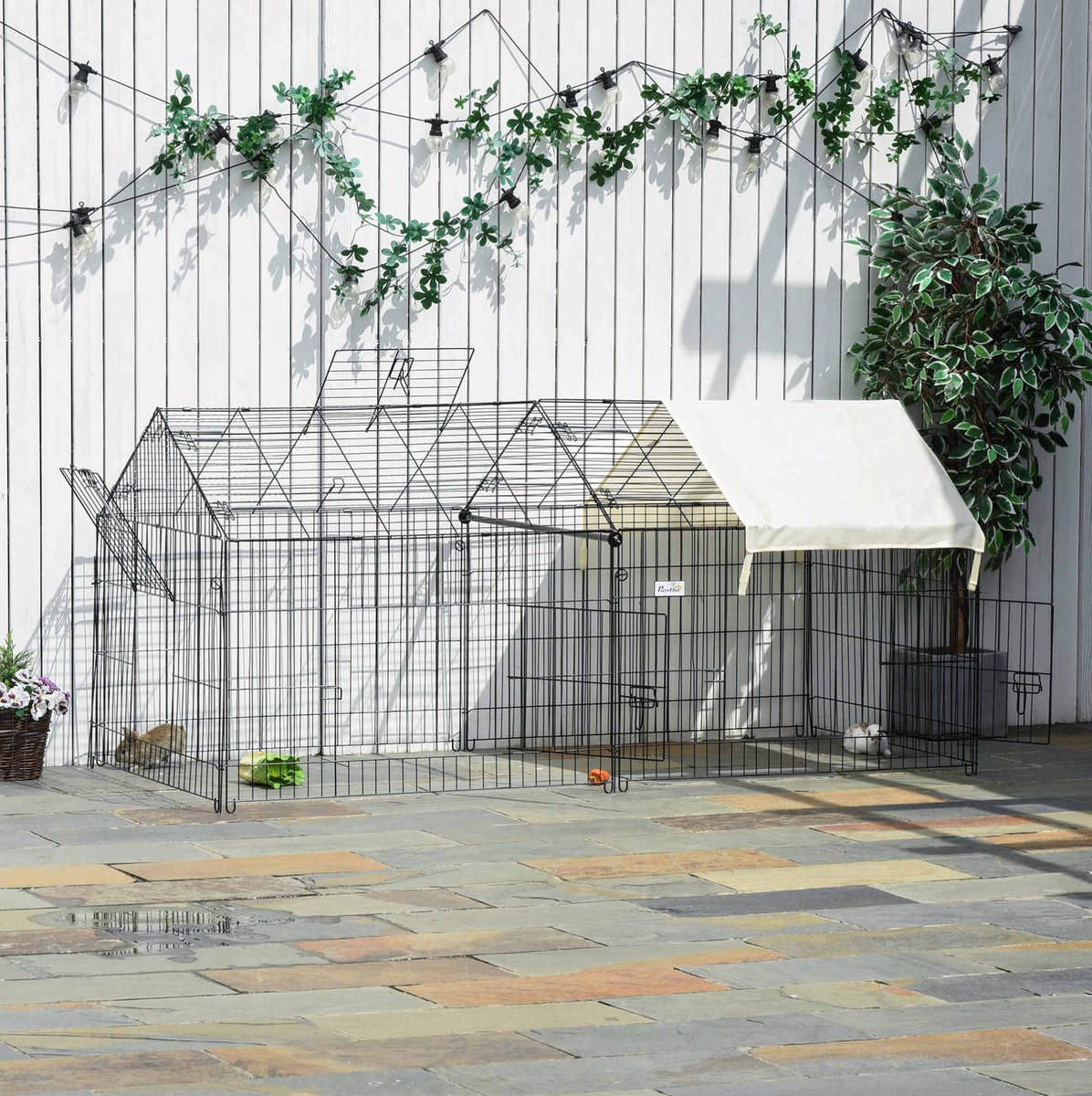 MIVRAY Ren – 220 x 103 x 103 cm – Opvouwbaar Met Zonnescherm – Metaal en Polyethyleen – Zwart en Beige – Voor Knaagdieren Buiten thumbnail 4