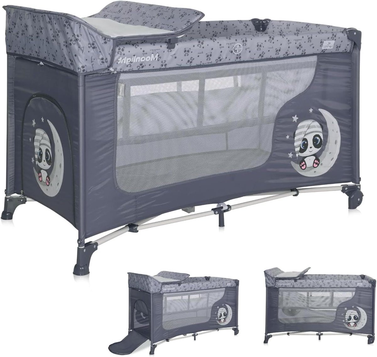 Reisbed - Babybox - Veilig Spelen - Twee Niveaus - 74 x 128 x 70 cm - Grijs