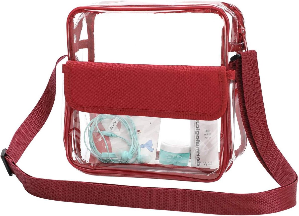 Transparante Tas - Veiligheidstas Crossbody - Stadion Concert Goedgekeurd - Verstelbare Riem - 20x20x7 cm - Rood