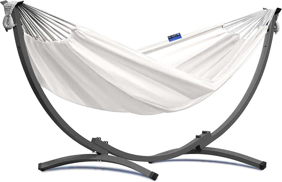 Hangmat met standaard - Lounge set - Ontspannen buiten - Stabiel metalen frame - 120 kg draaglast - Zwart