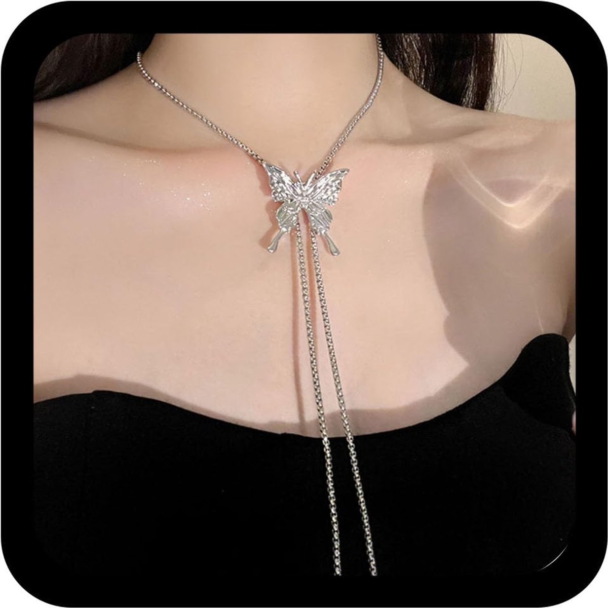 Kettingen Voor Vrouwen Zilveren Vlinder Druppel Y Ketting Vlinder Hanger Glijdende Ketting Verstelbare Box Link Ketting Y Ketting Sieraden Voor Vrouwen Meisjes