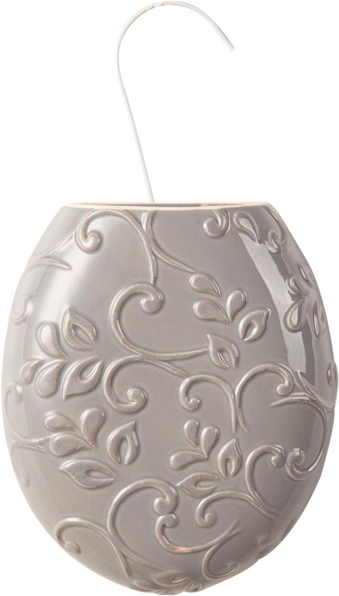Luchtbevochtiger Keramiek - Decoratieve Verdamper - Droge Lucht - Met Bloemen - 17x15 cm - Grijs