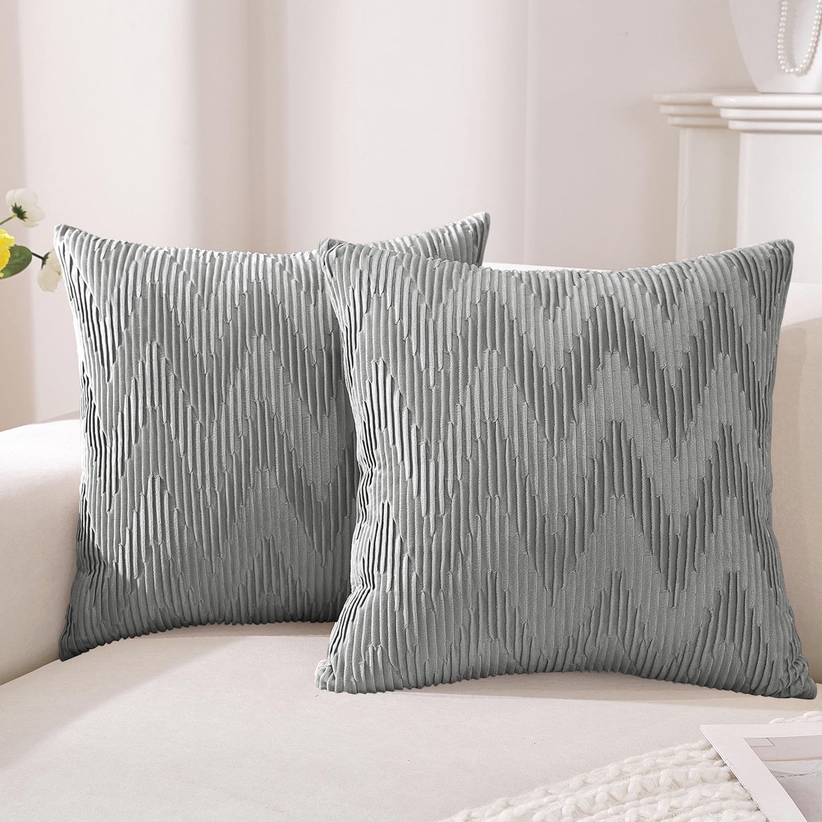 Fluweel Kussenhoezen 40x40 2er Set, Zachte Decoratieve Kussenhoes, Moderne Kussensloop Met Onzichtbare Rits, Duurzaam Kussenslopen Voor Woonkamer,Bank,Slaapkamer, Grijs