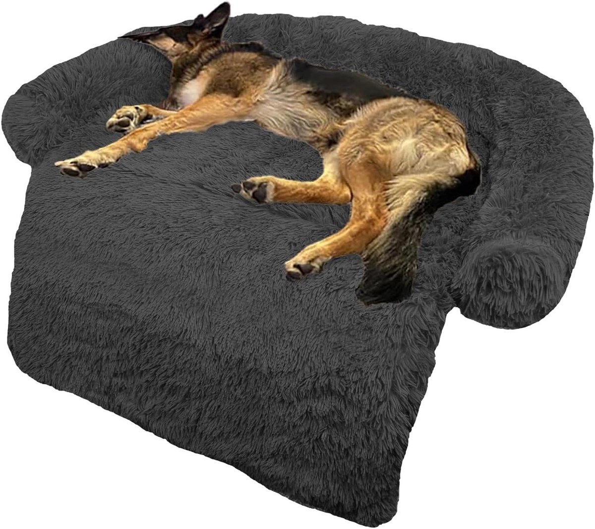 Kalmerend Hondenbed - Pluche Hondenkussen - Rustgevende Slaap - Afneembare Wasbare Hoes - 114 x 94 cm - Donkergrijs