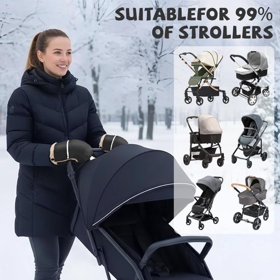 Kinderwagen Handmoffen - Baby Wandelwagen - Winterse Wandelingen - Waterdicht Winddicht - Universele Maat - Zwart — afbeelding 2