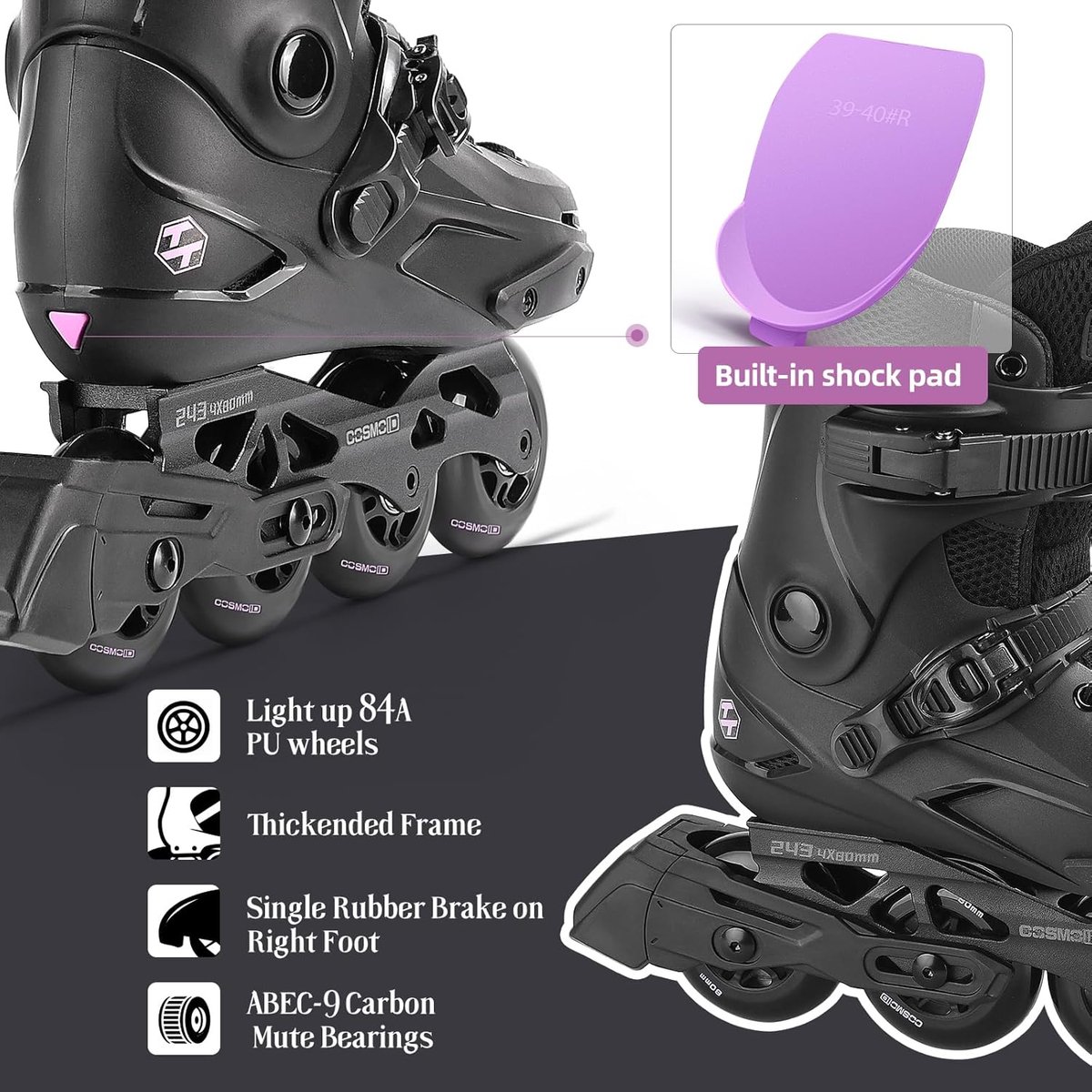 Inline Skates - Rolschaatsen Volwassenen - Fitness Outdoor - ABEC9 Lagers - EU 44-45 - Zwart
