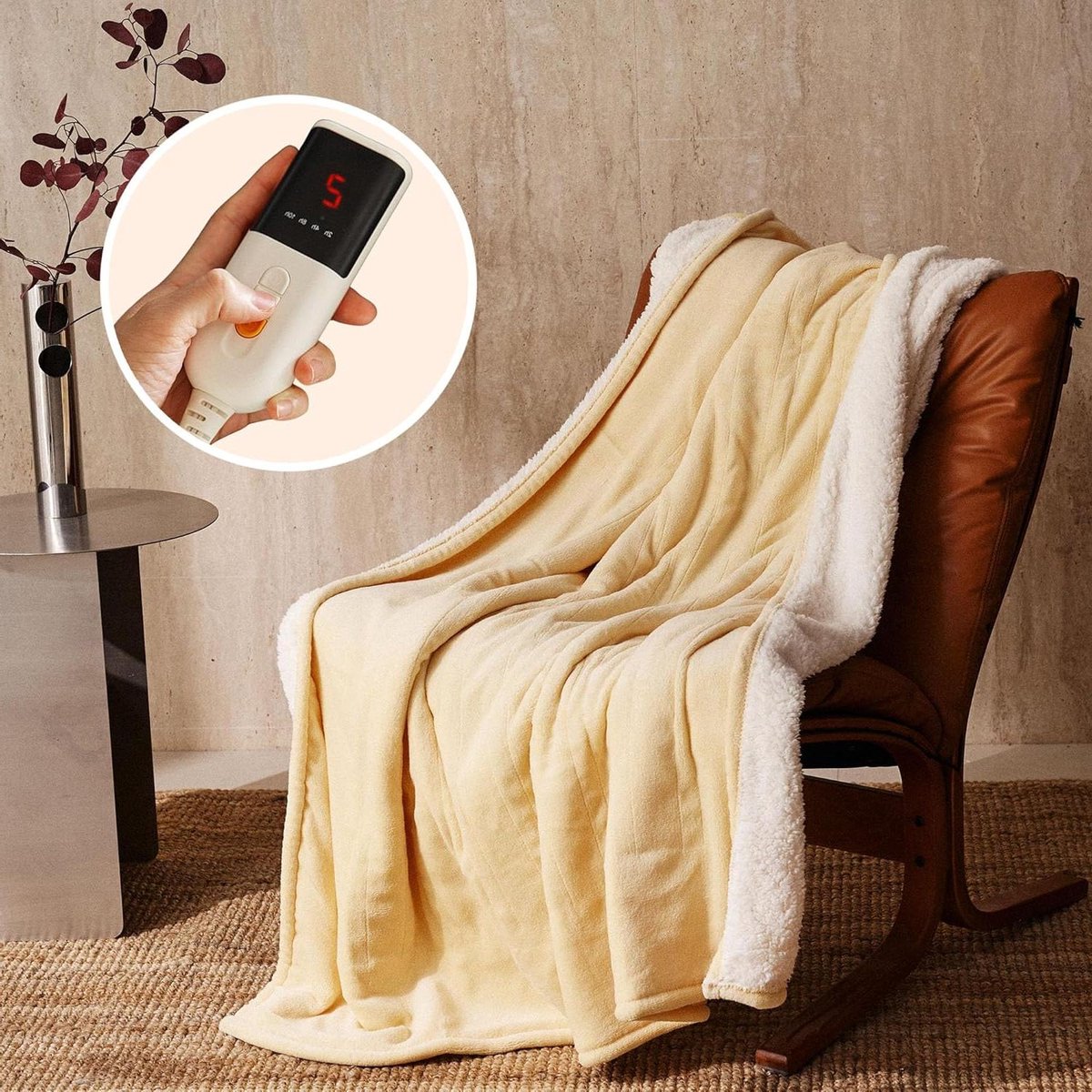Elektrische deken - Verwarmde deken - Warmte en comfort - 6 warmte-instellingen - 130x180cm - Geel