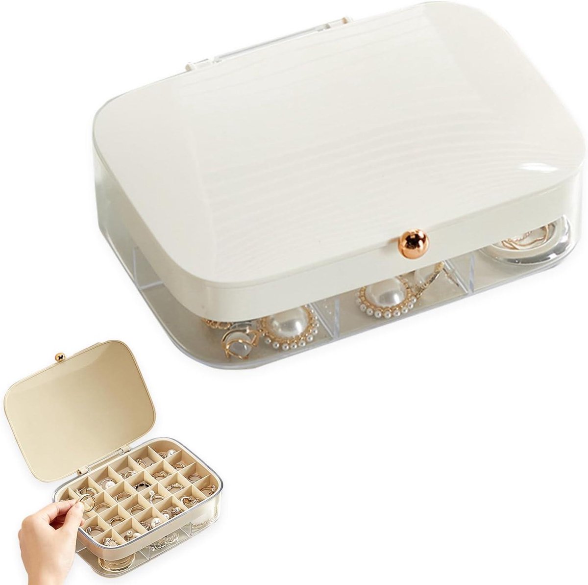 Decoratieve Opbergdoos - Accessoire Organizer - Sieraden Opbergen - Verwijderbaar Interieur - 24+6 Vakken - Melkwit