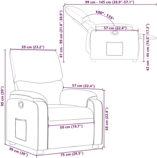 Fauteuil Verstelbaar - Relaxfauteuil Stoel - Ontspannen Zitten - Handmatige Verstelling - Max 110 kg - Zwart — afbeelding 5