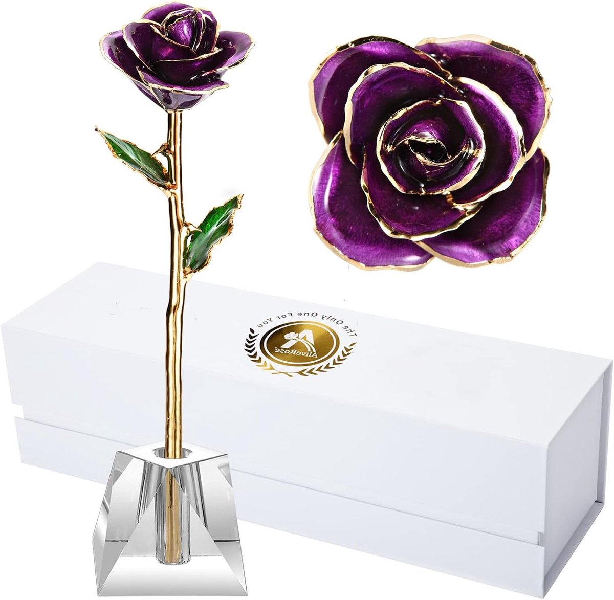 Gouden Roos - Echte Roos Gedompelde Roos - Cadeau Geven - 24K Goud Verguld - 30 cm - Parel Paars