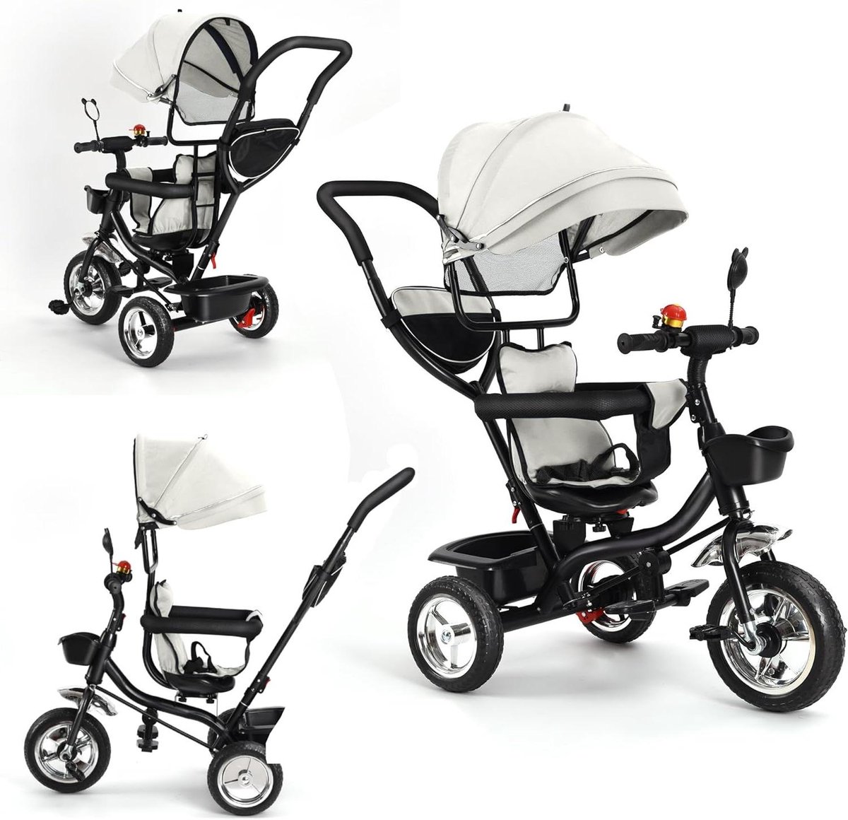 Kinder driewieler - Evoluerende fiets - Samen op pad - Omkeerbaar zitje - 75 x 46 x 106 cm - Grijs-zwart