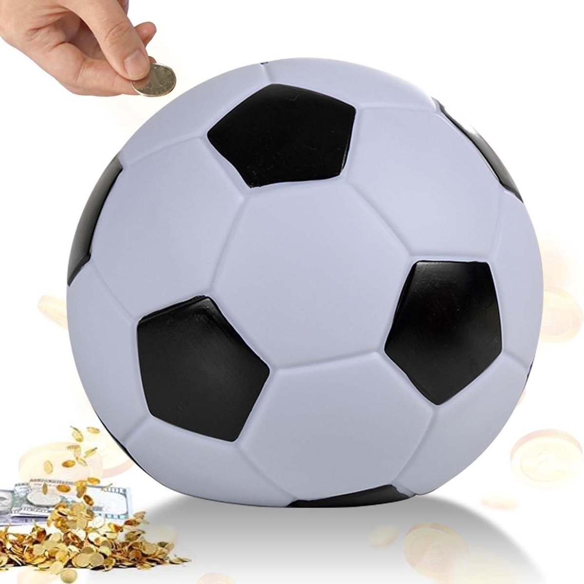 Spaarpot Voetbal - Spaarvarken Kinderen - Geld Besparen - Waterdicht Valbestendig - 15 cm - Zwart Wit