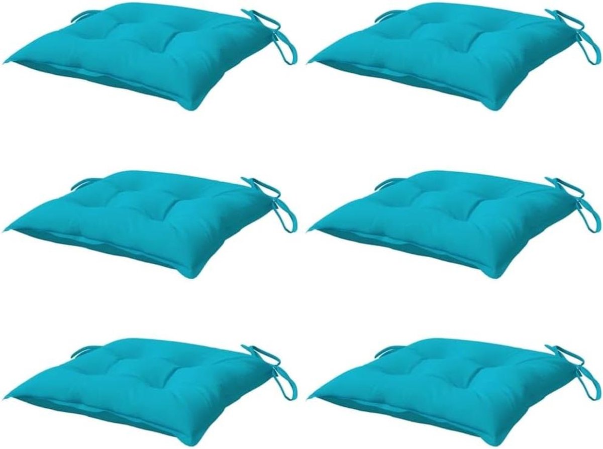 Stoelkussens 6 stuks - Zitkussens Tuin - Buiten Zitten - Zacht Gevuld - 40x40x7 cm - Turquoise